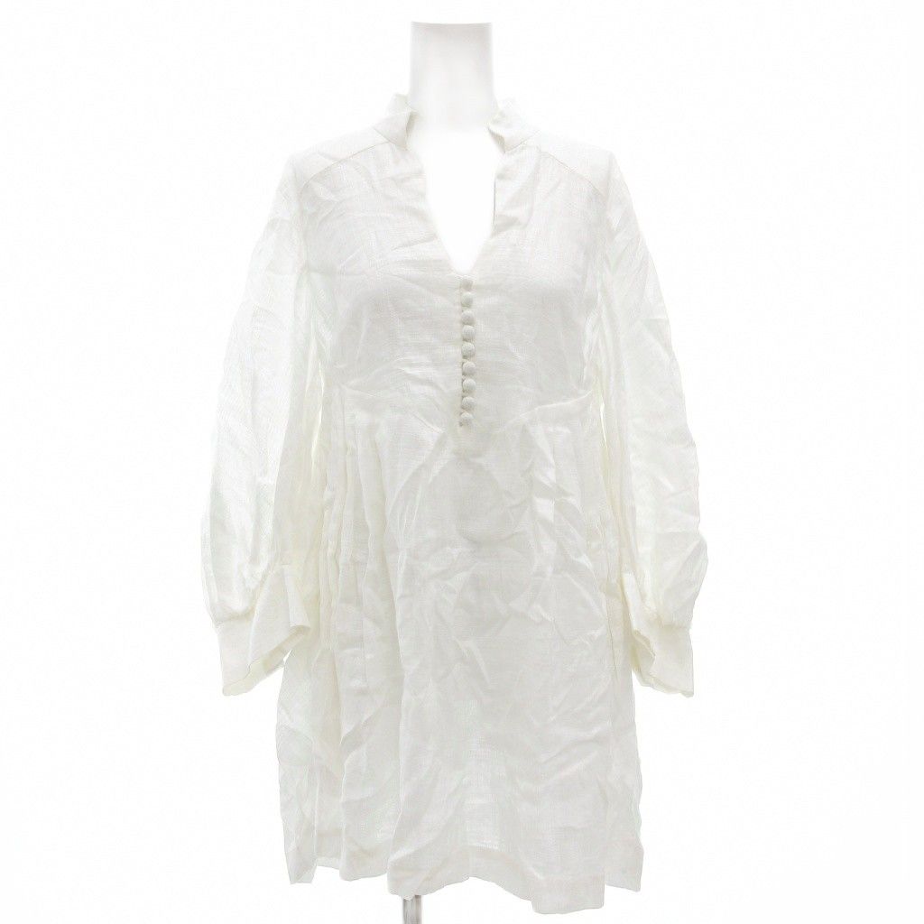 マメクロゴウチ Mame Kurogouchi リネンチュニック ブラウス 長袖 キーネック チェック 1 白 ホワイト |GV GY19