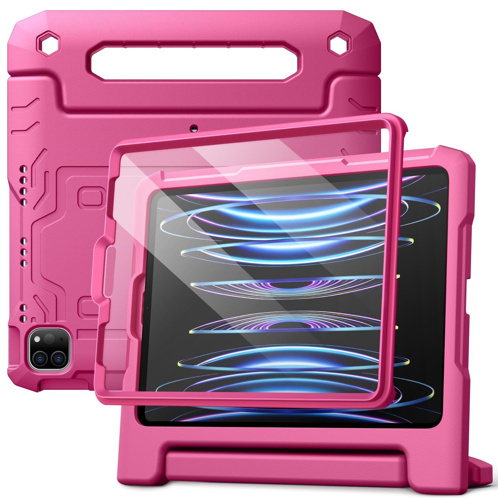 【数量限定】耐衝撃 5/4（10.9インチ）液晶保護フィルム付き Air フルボディハンドルスタンド およびiPad 2022/2021/2020/2018モデル対応 タブレット保護カバー Pro11ケース iPad (プラム) 子供用 JEDirect