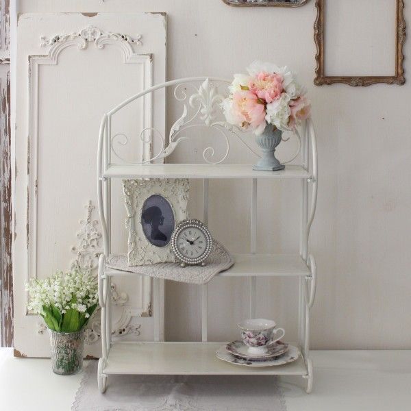 アイアン製 3段シェルフ ホワイト 858 飾り棚 花台 シェルフ棚 調味料棚 ラック ロココ調 姫系 アンティーク風 シャビーシック 輸入 雑貨 antique ブロカント