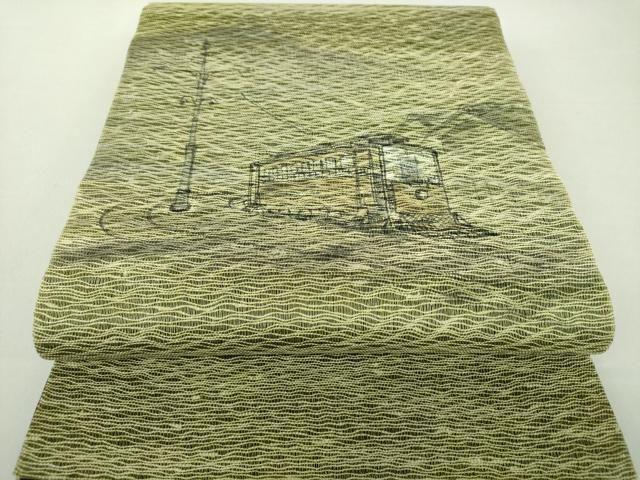 平和屋着物▽太鼓柄袋帯　作家物　スリーシーズン帯　春　夏　秋　櫛織り　手描き　路面電車　正絹　逸品　未使用　DAAS3179ps 平和屋着物▽太鼓柄袋帯 作家物 スリーシーズン帯 春 夏 秋 櫛織り