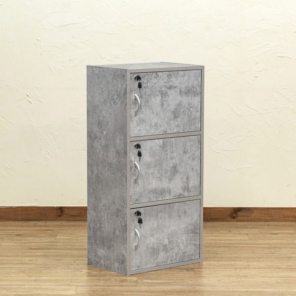 鍵付きラック 鍵付き ボックス ロッカー 3段 幅42cm×奥行29cm コンクリートグレー 組立品 代引不可