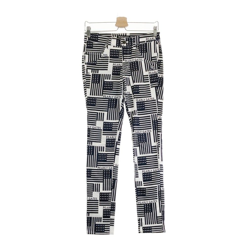 サイズ：0 PEARLY GATES パーリーゲイツ ストレッチパンツ 国旗×ロゴ総