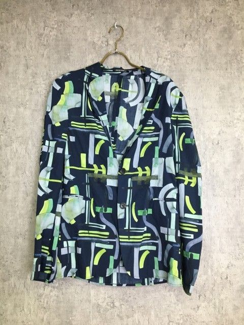 ★ 23SS ﾌﾞﾙｶﾞﾘｱ製 EMPORIO ARMANI ｴﾝﾎﾟﾘｵｱﾙﾏｰﾆ GIACCA ｼﾞｬｹｯﾄ ﾃｰﾗｰﾄﾞ 幾何学 総柄 ﾈｲﾋﾞｰ 46 33887055