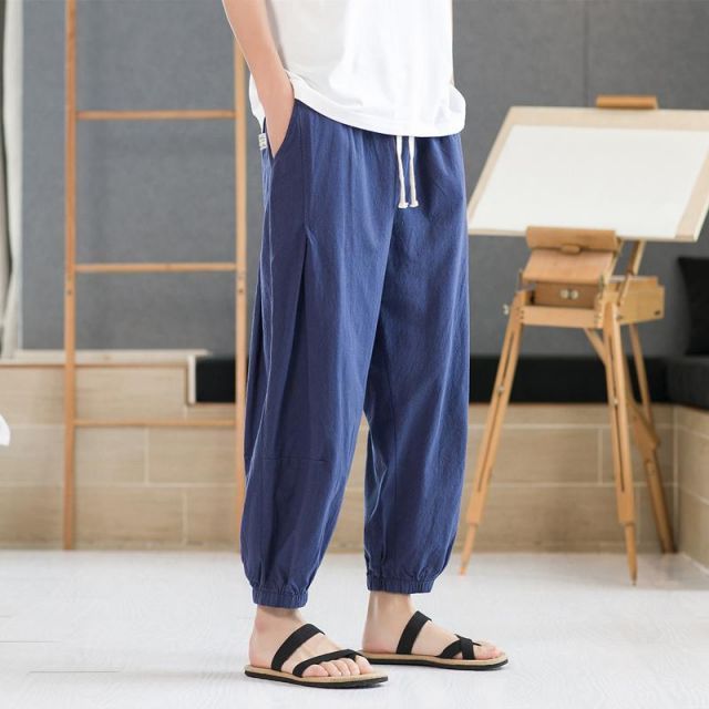 種類49：5XL/E：黒 黒 メンズ ファッション 服 男性用 オシャレ シンプル 大人 かっこいい 大きいサイズ ストリート 紳士服 リネン パンツ 夏 冷感 ストレート 九分丈 ズボン スウェット パンツ