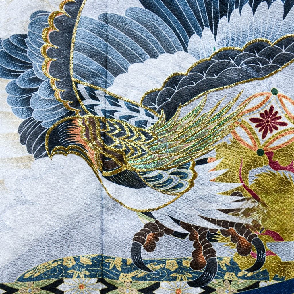 七五三 五歳 男児 羽織 着物 襦袢3点セット L寸 金刺繍 豪華絢爛 綸子地 濃紺地 鷹 5歳 五才 5才 お仕立て無料 NO34248-2