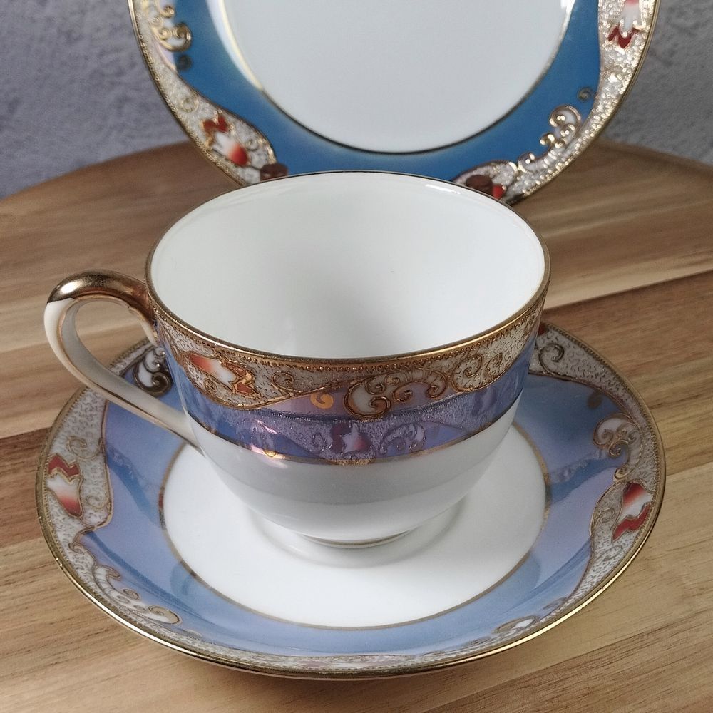 オールドノリタケ マルキ ブルーラスター彩 金盛 カップ