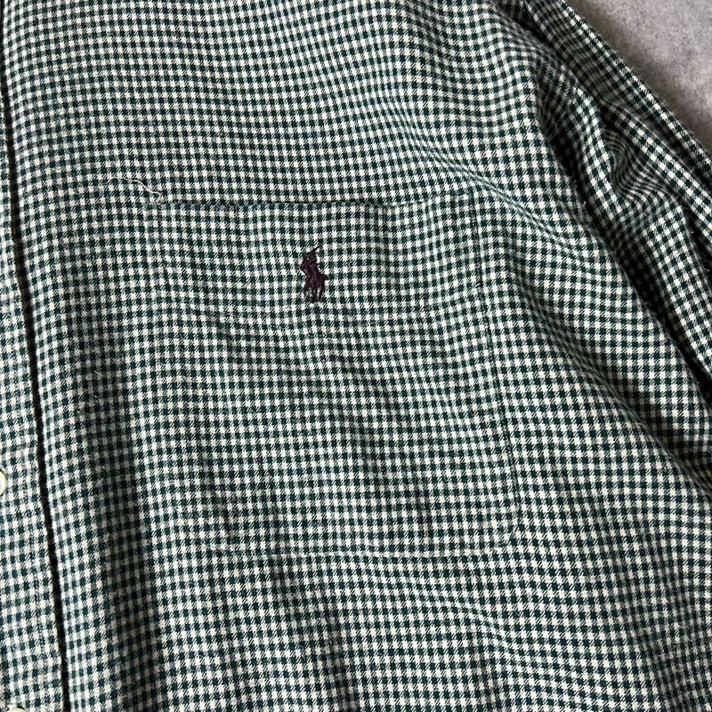 Ralph Lauren ギンガムチェックシャツ 90s オーバーサイズ 古着 90s Ralph Lauren 「BIG SHIRT」 カーキ・白 ギンガム