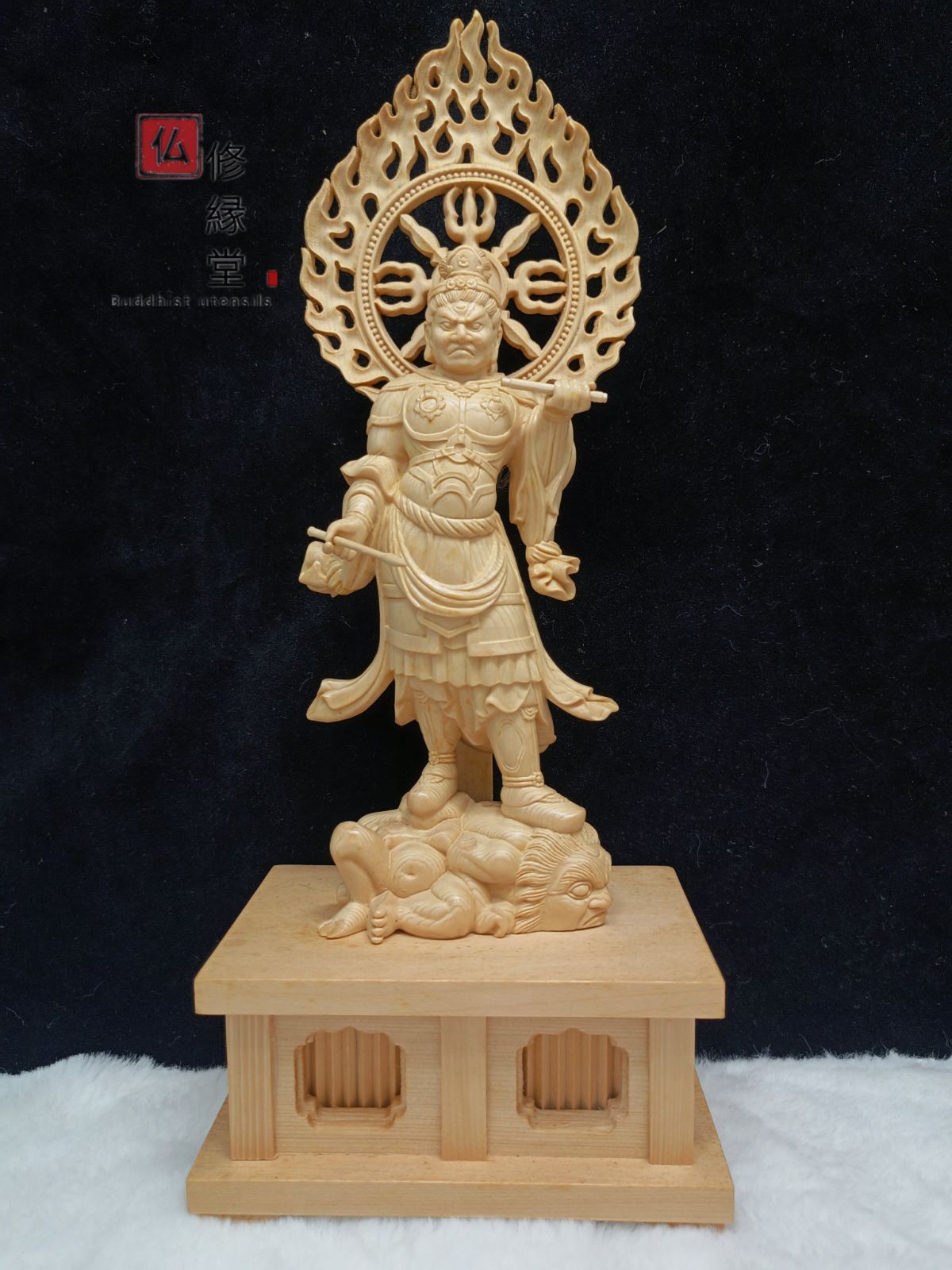 割引特販木彫仏像　高さ32.5cm 重さ350g ち4-0323④ 仏像