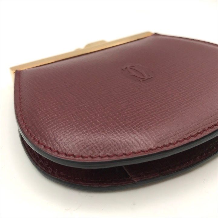 [美品]Cartier マストライン がま口 ケース ボルドー レザー 展示品 Cartier カルティエ マストライン レザー がま口 コインケース
