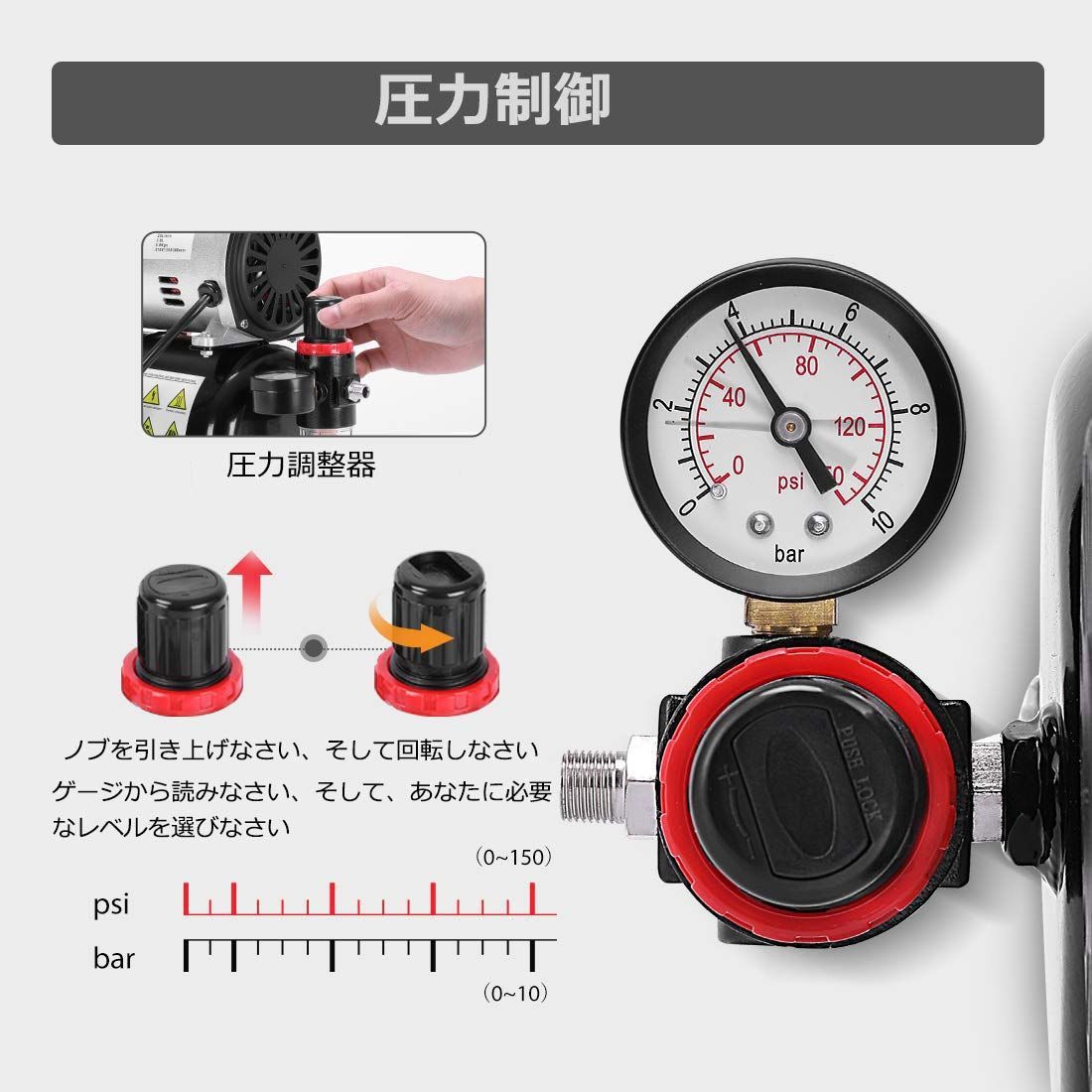 特価商品】エアコンプレッサ 静音 オイルレス 3Ｌタンク付き ミニ