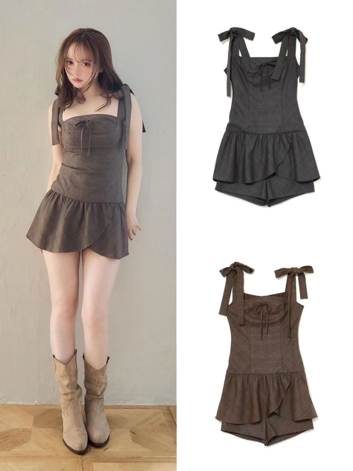 夏 andmary Rojina ribbon dress アンドマリー レディース キャミワンピース 2色選択 グレー ブラウン