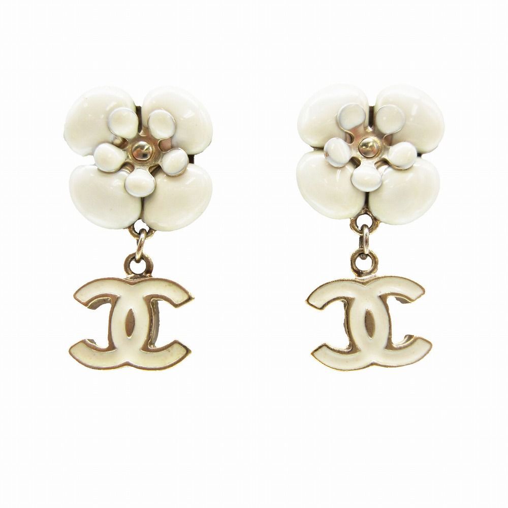 CHANEL シャネル 06C カメリア ココマーク ピアス 両耳 ホワイト