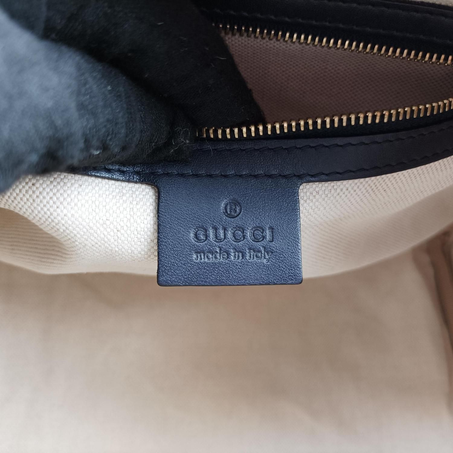 グッチ Gucci ボストンバッグ レディース シェリーライン ボストン ネイビー キャンバス×レザー 247205 525040