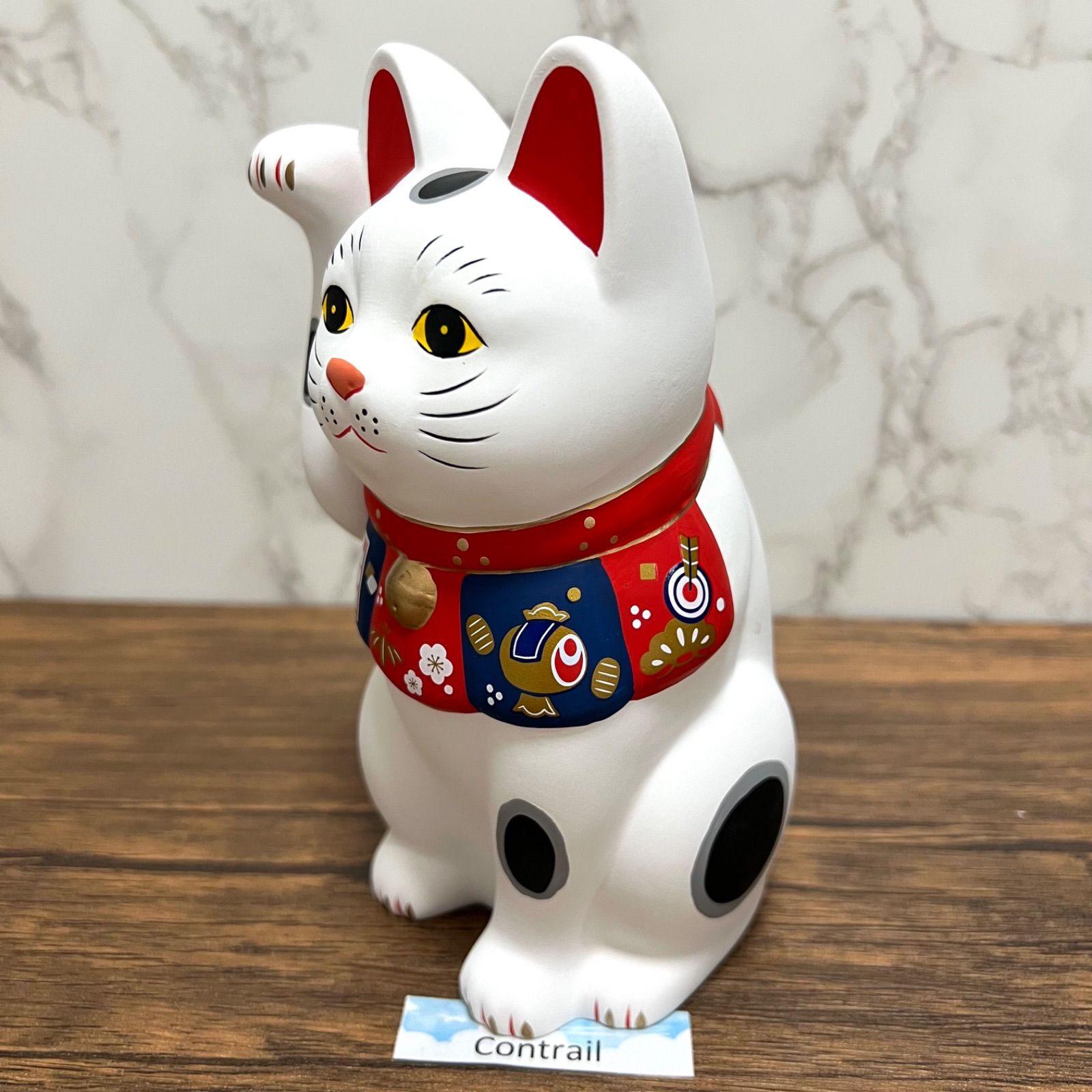 薬師窯 福づくし 招き猫 白 大 Yakushigama Maneki Neko Lucky Cat