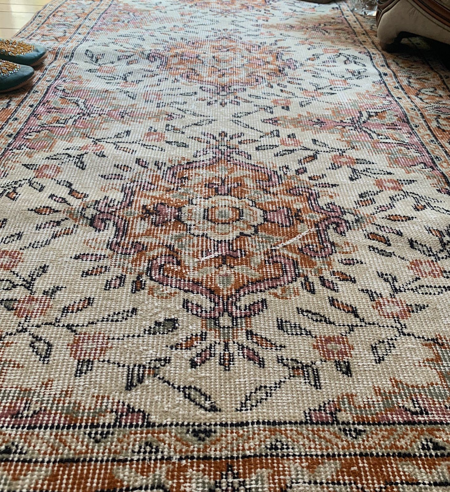 ペールオレンジ200×97 フラワーメダリオン　トルコヴィンテージラグ ペールオレンジ200×97 フラワーメダリオン トルコヴィンテージ