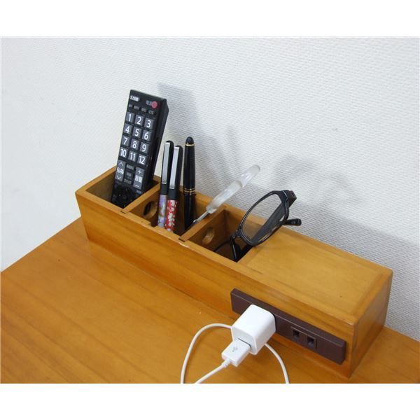 すっ桐 ナイトワゴン/サイドテーブル 木製 二口コンセント/キャスター付き