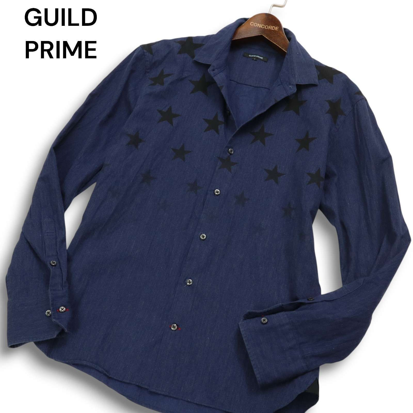 GUILD PRIME ギルドプライム 通年☆ スター 星柄 プリント 長袖 シャツ 