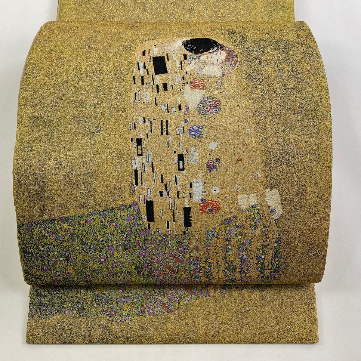 袋帯 クリムト 接吻 金糸 黄土色 お太鼓柄 正絹