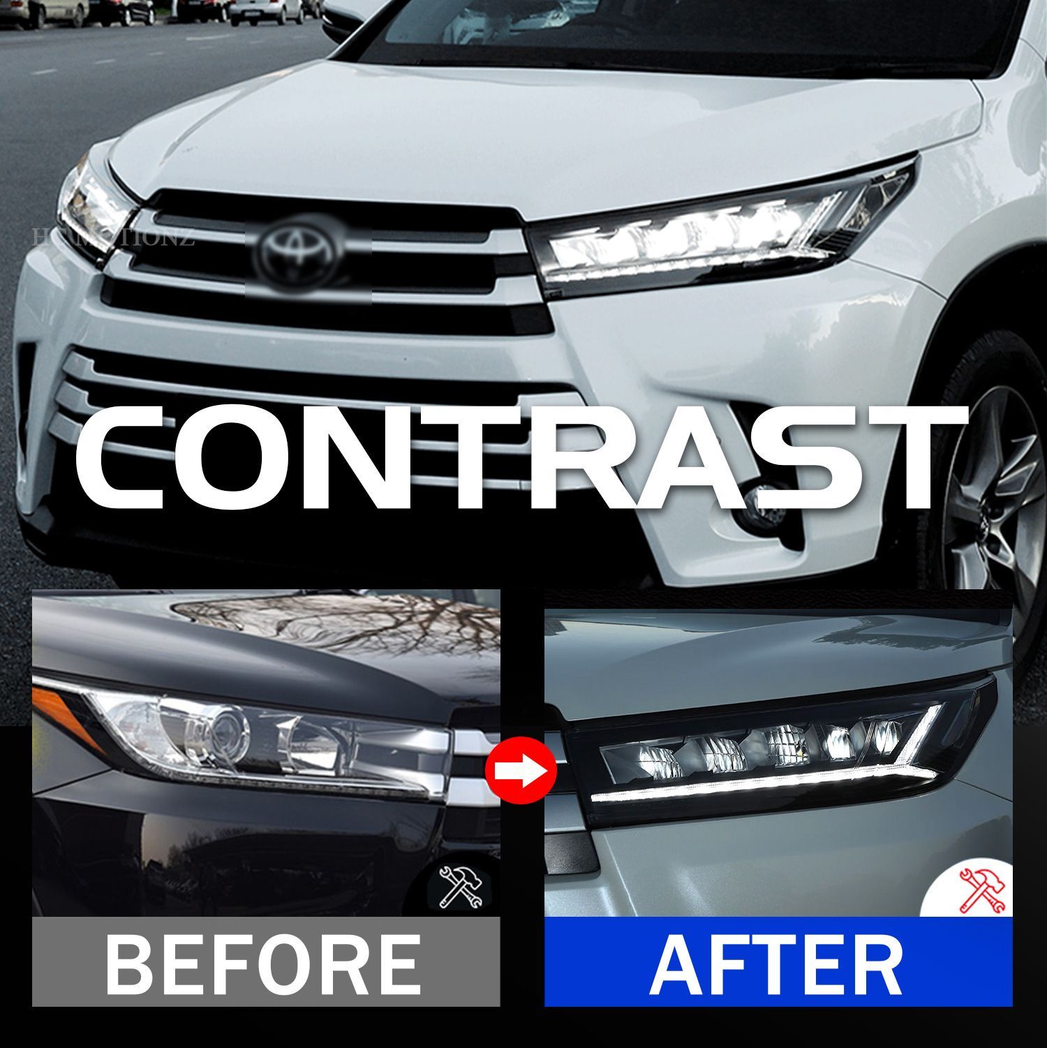 トヨタ ハイランダー 18-21年モデル 用 LEDヘッドライトユニット改造