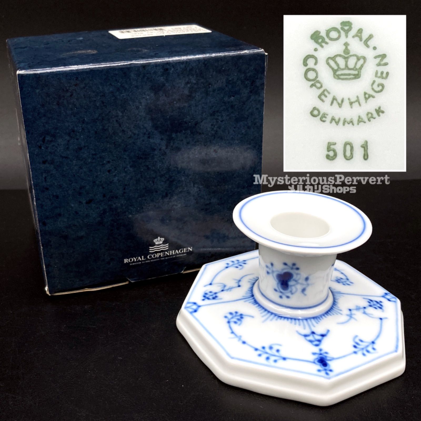 MZ570) Royal Copenhagen Blue Fluted Plain Candle Stand 箱付き 現状品