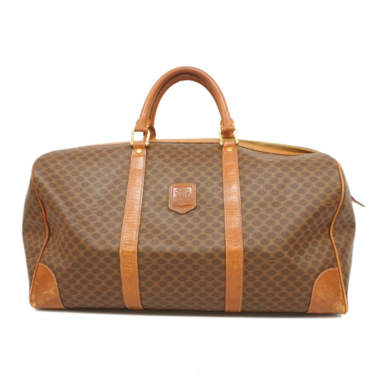 5mc2982 セリーヌ ボストンバッグ マカダム PVC ブラウン ゴールド金具 メンズ レディース ユニセックス