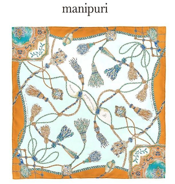 マニプリ manipuri シルクスカーフ 65 天界図 ネイビー