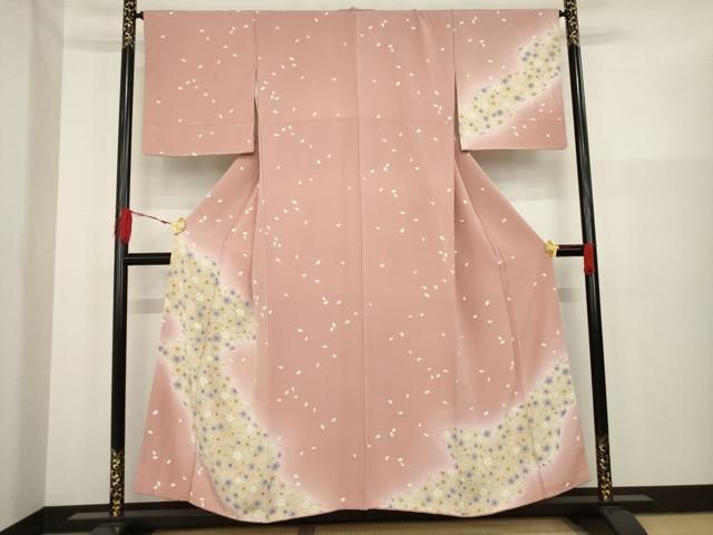 平和屋着物□訪問着 刺繍 流水花文 暈し染め 銀糸 正絹 逸品