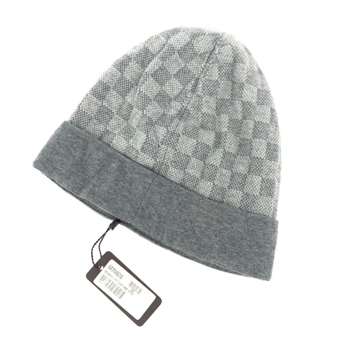 ルイヴィトン　ダミエ　ウール、ポリウレタンニットキャップ　ブラック✖️ブラウン ルイヴィトン ダミエ ウール、ポリウレタンニットキャップ ブラック