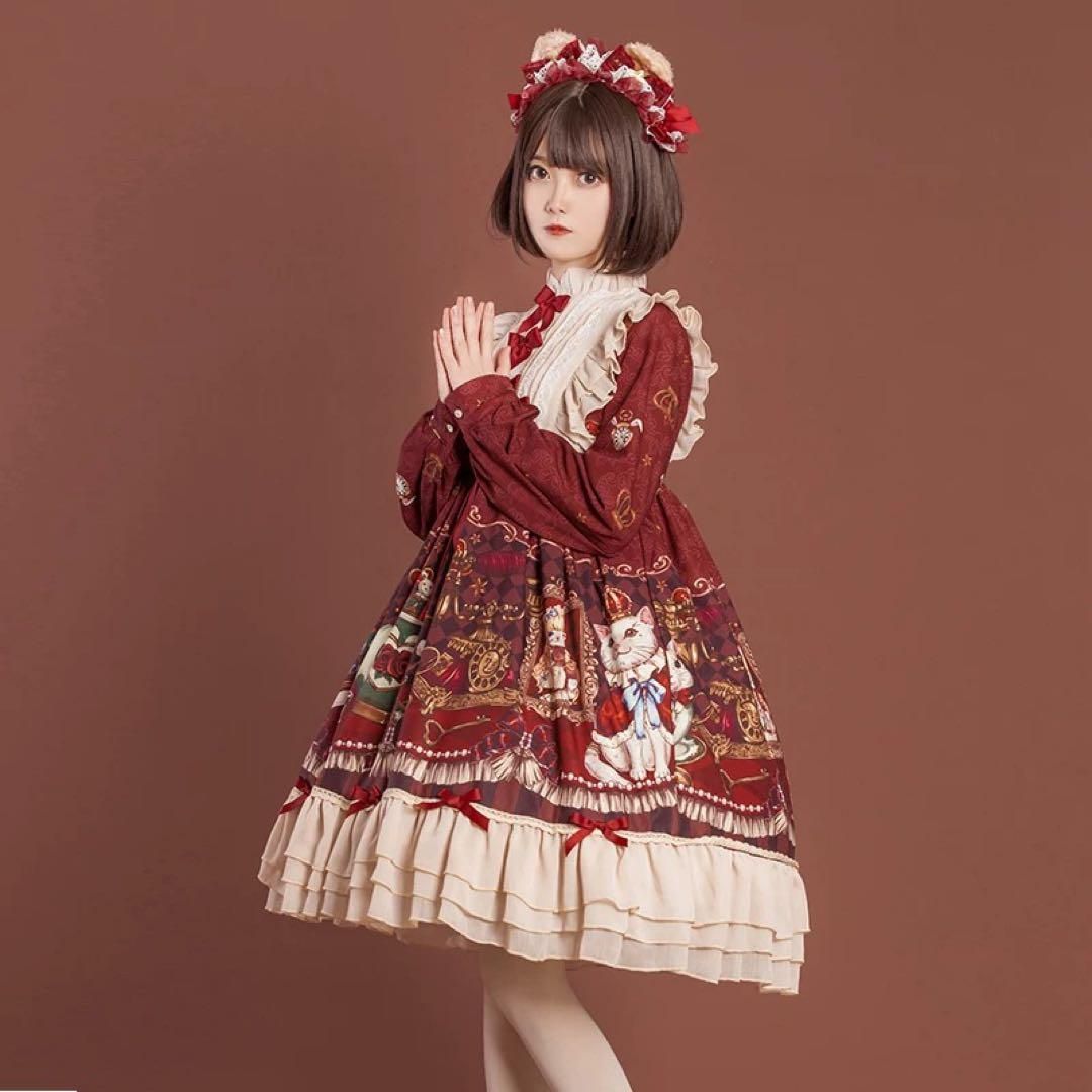 クラシカルロリータひざ丈ワンピース♪お出かけ普段着用