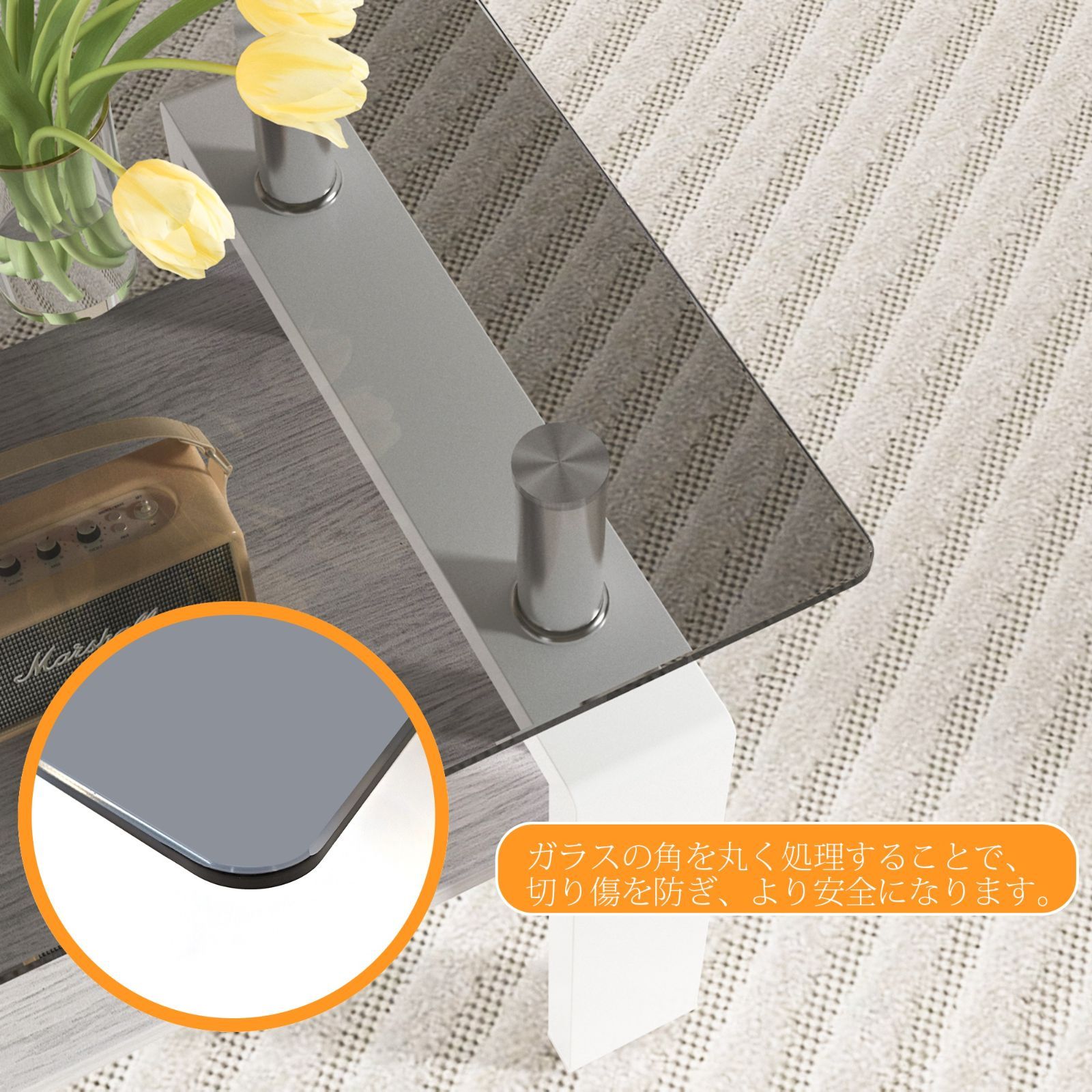 MDF収納｜グレーガラス×ホワイト脚｜リビング家具 W770P257098