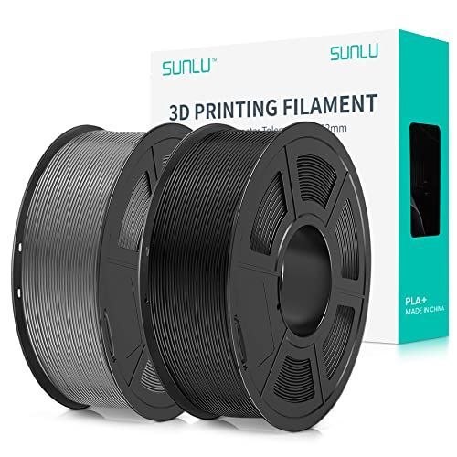 2KG BLACK+GREY PLA Plus 3D フィラメント 1.75mm、 SUNLU 3Dプリンター u0026 3Dペン用 PLA+ フィラメント、 高尺寸精度、高密度、許容誤差精度 +- 0.02mm、1KG*2 黑+灰