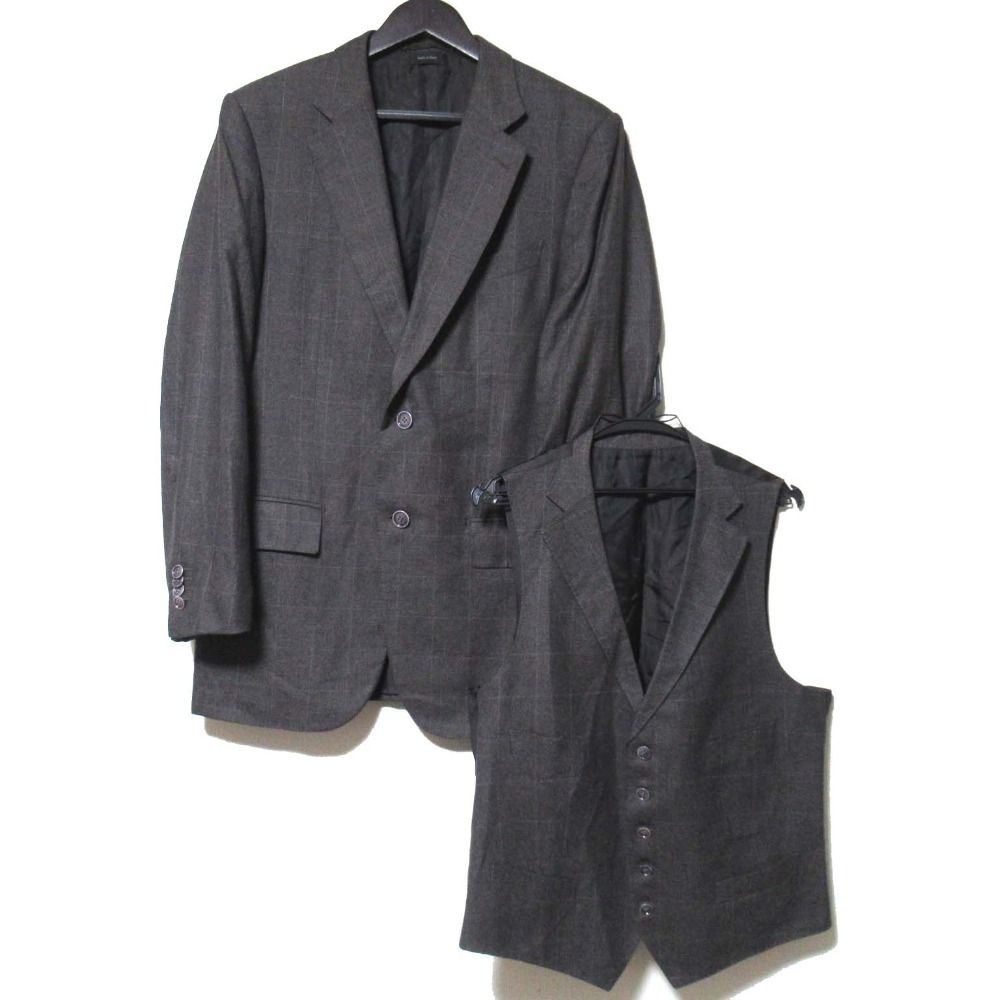 美品 Ermenegildo Zegna COUTURE エルメネジルドゼニア クチュールライン ウィンドウペン テーラードジャケット+ジレベスト 7-50R メンズ 古着 中古 USED