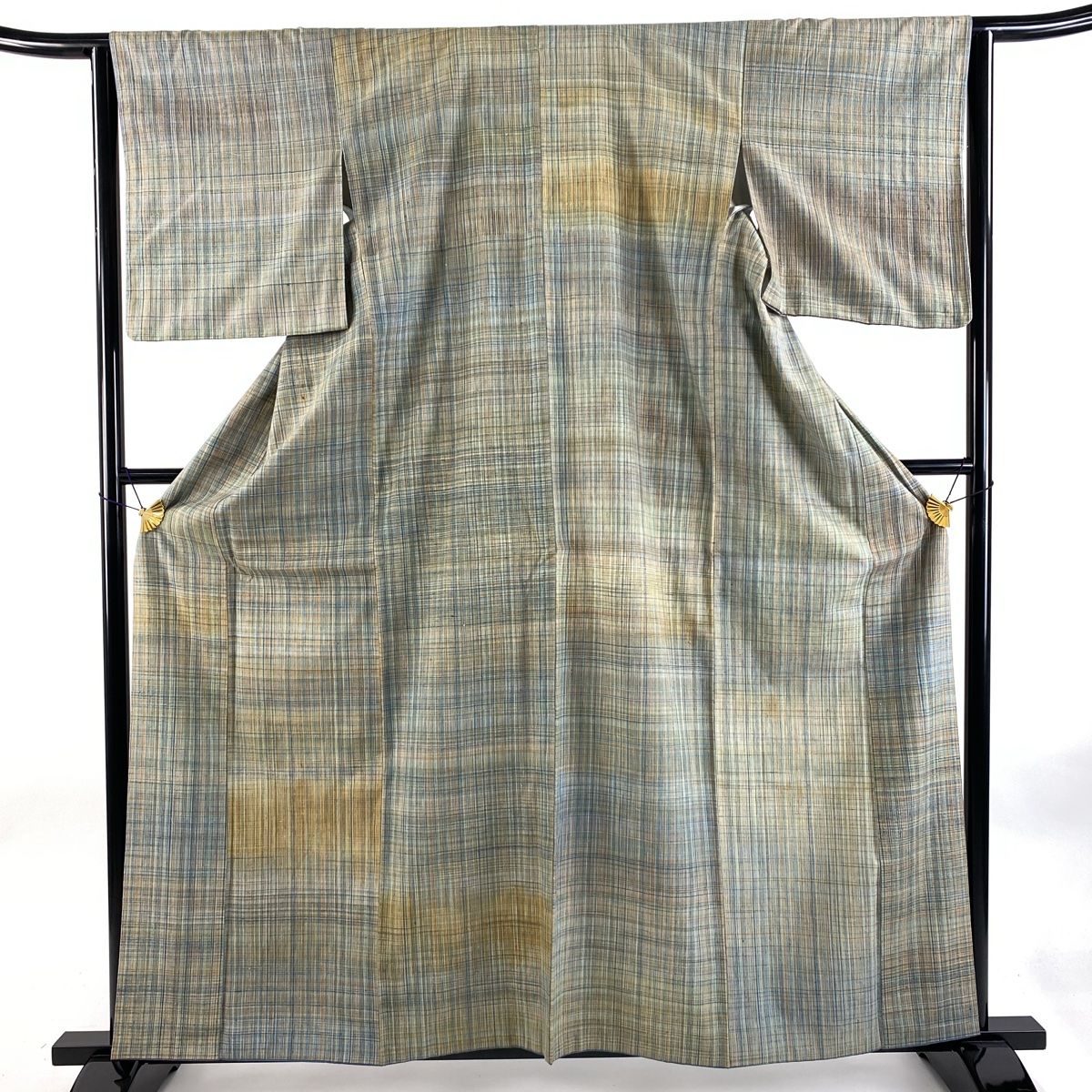結城紬 身丈161cm 裄丈63.5cm S 袷 本場結城紬 奥順 証紙 青灰色 正絹