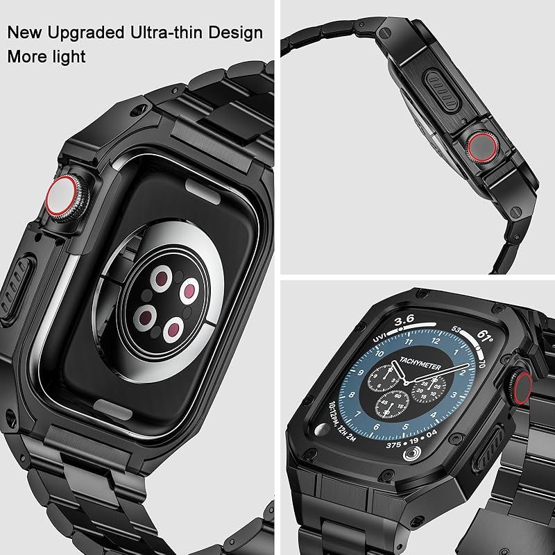 SUPLINK for Apple Watch 11 46mm| Apple Watch 10 46mm バンド 長さ調整 保護ケース ステンレス アップルウォッチ バンド メンズ iWatch 10|11 対応 ブラック 1