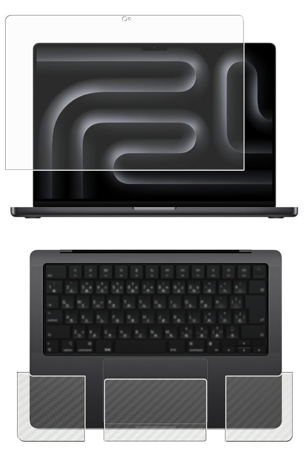 新品 [3点セット(画面+パームレスト+タッチパッド)] ClearView MacBook Pro 14 M4 2024 / M3 2023 14インチ用 [マット 反射低減] 液晶 保護 フィルム＋カーボン調 保護フィルム 日本製