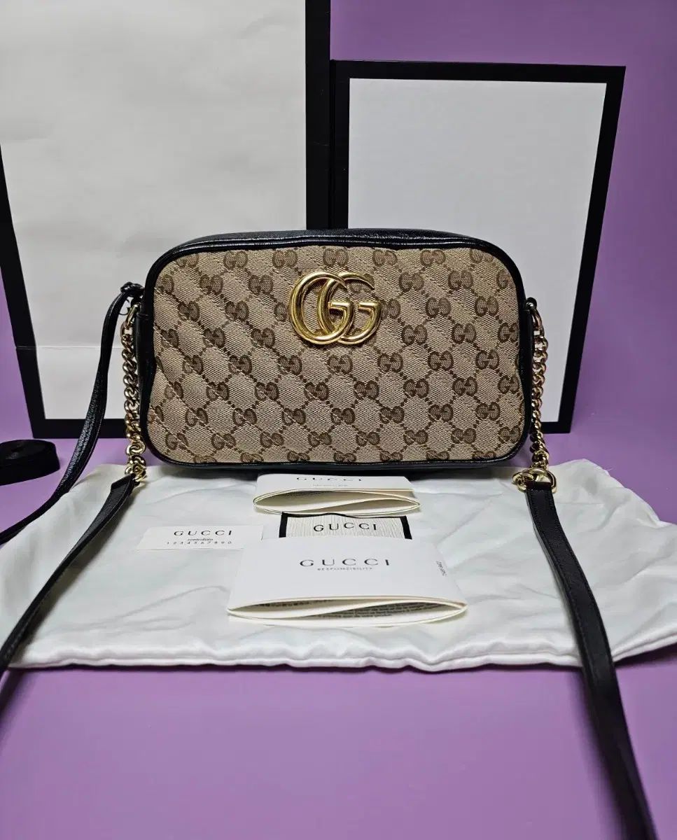 GUCCI グッチ マーモント マトラッセ ジャガード チェーン クロスバッグ スモール ブラック