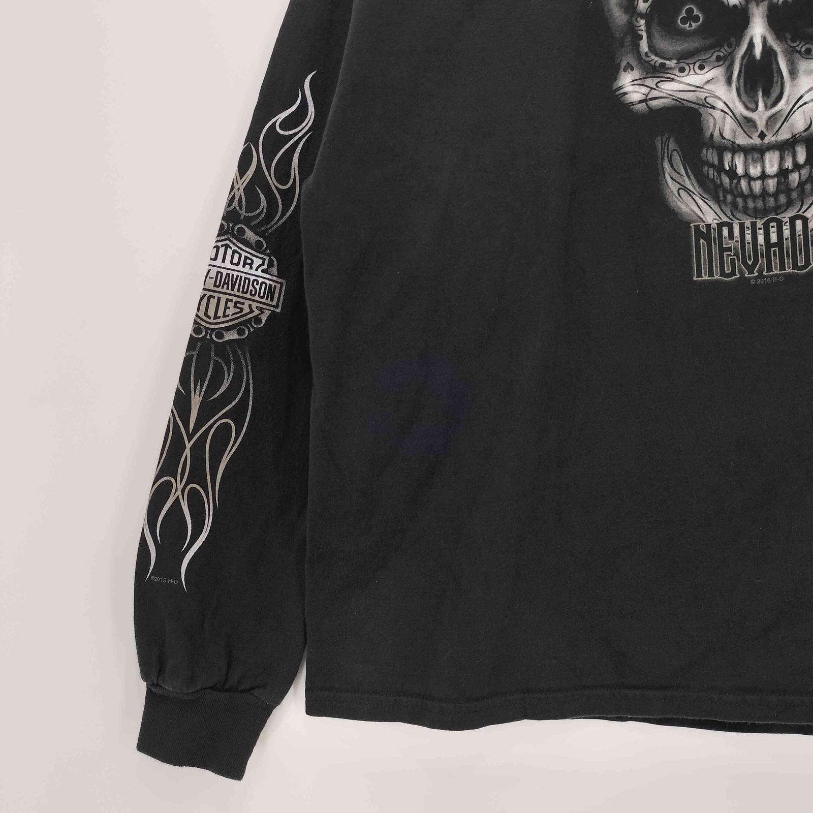 HARLEY 両面プリント スカル フレイム 羽 ロングスリーブTシャツ