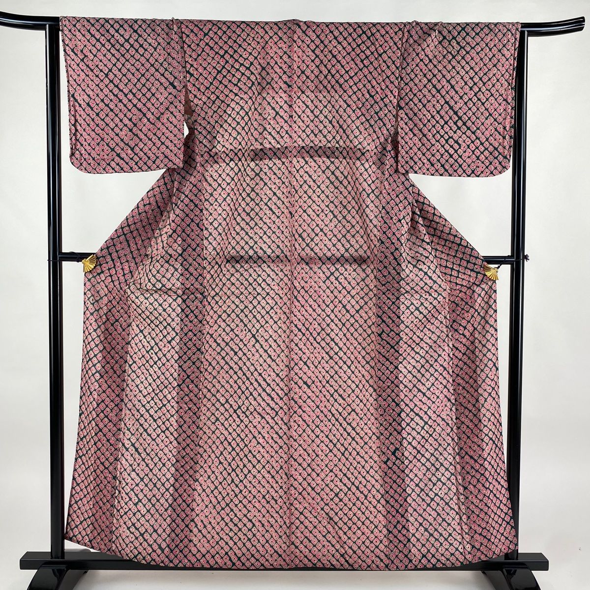 浴衣 身丈157cm 裄丈64cm M 絞り浴衣 幾何学 深緑 綿 名品