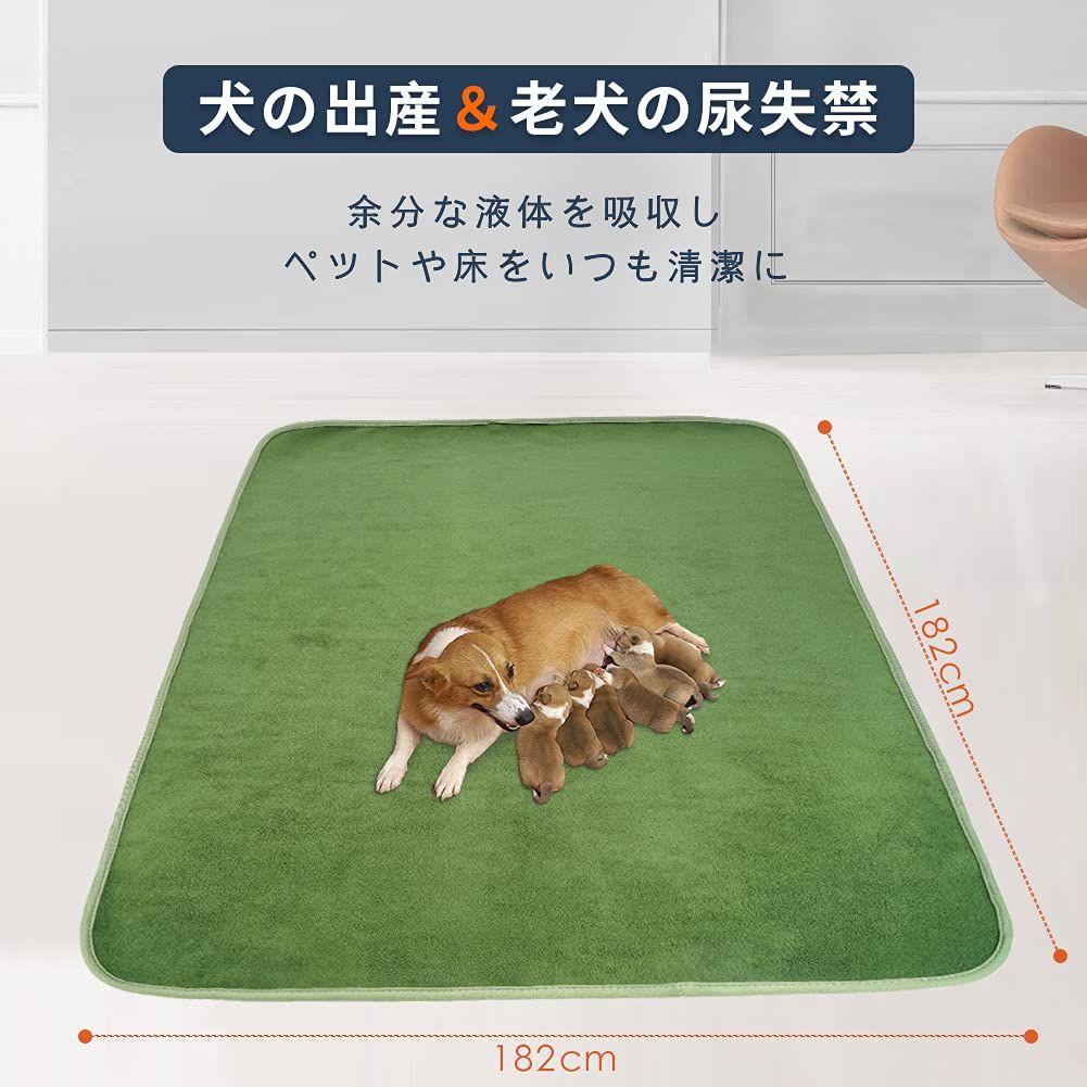 滑り止め加工 マット 速乾 猫用洗えるペットシーツ おしっこパッド ペット用 下敷き 介護シーツ 洗濯機で丸洗い 繰り返し利用 グリーン182x182cm 2枚セット 犬
