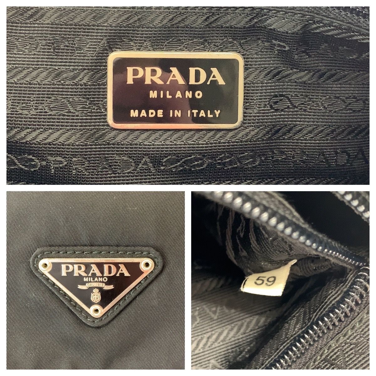 美品 PRADA プラダ テスート 三角ロゴプレート ブラック 黒 シルバー  