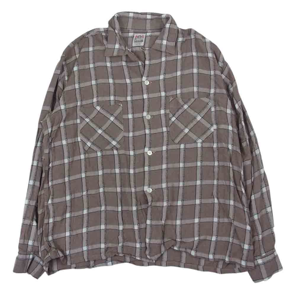 キャンパス CAMPUS 50s 60s 盾タグ オープンカラー チェック シャツ 開襟 ブラウン系 L【中古】 キャンパス CAMPUS 50s 60s 盾タグ オープンカラー チェック シャツ