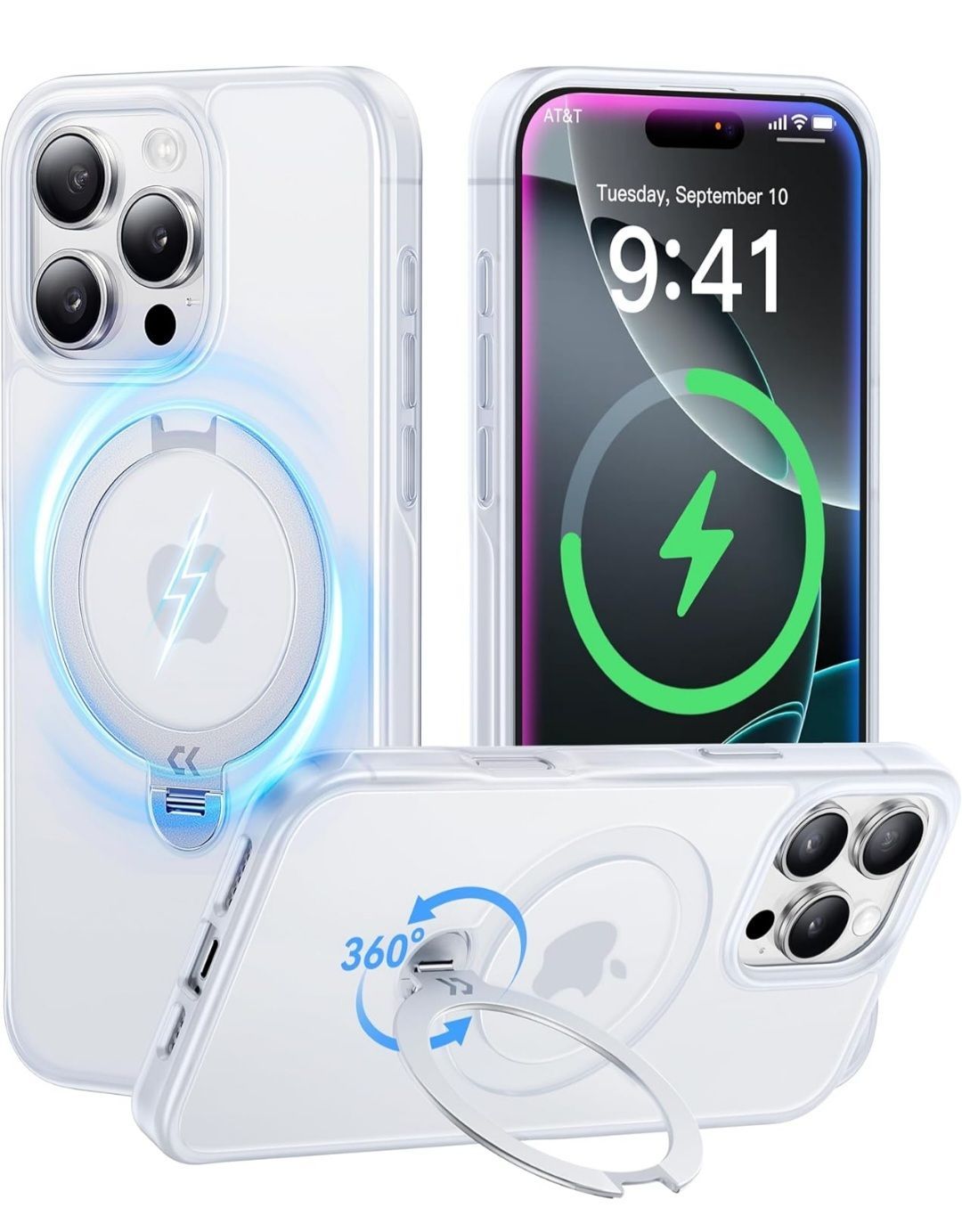 【2025最高傑作u0026定点360度回転】CASEKOO iPhone 16 Pro Max 用 ケース 米軍MIL規格 耐衝撃 MagSafe対応 高耐久性【横縦両立・角度自由調整】最大25W急速充電対応「MagicStand Pro」(マットクリア)