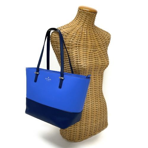 ケイトスペード Kate Spade シダーストリート ミニハーモニー レザー PVC PXRU5318 トートバッグ 肩掛け 通勤 通学 レディース ブルー / ネイビー 極美品 中古 mag14540