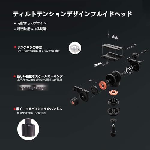 RAUBAY 180cm プロフェッショナル 高耐久 ビデオカメラ 三脚 フルードヘッド付き QRプレート デジタル一眼レフカメラ用 最大荷重8kg アルミニウム ツインチューブレッグ メタルミッドレベルスプレッダー DV-1 PRO