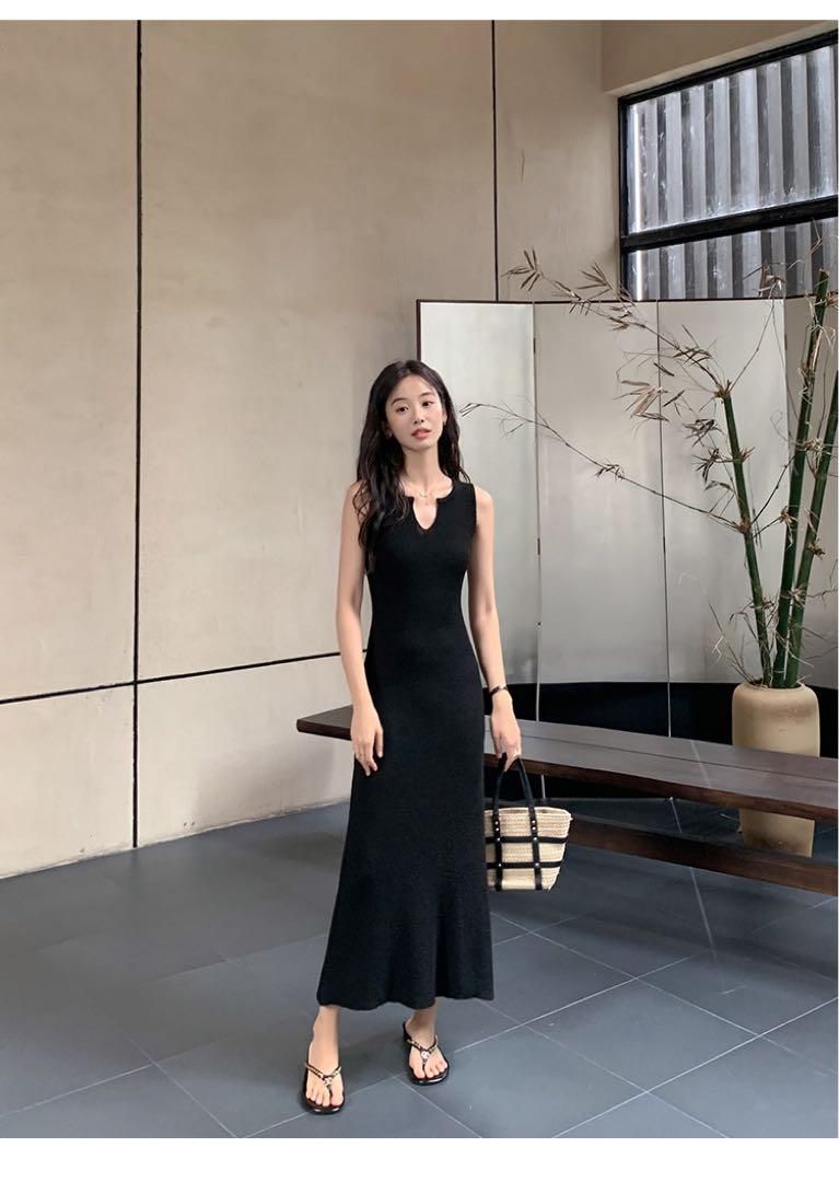 着痩せノースリーブロングドレス