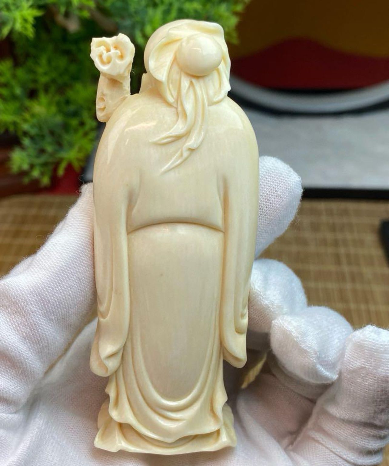 天然マンモス牙美しい手作り彫刻龍鳳呈祥置物