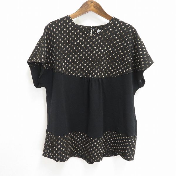 #snc シセンドウ 詩仙堂 ヒトシタムラ カットソー ちりめん 鹿の子柄 ショート丈 黒 ベージュ 美品 レディース [863334] snc シセンドウ 詩仙堂 ヒトシタムラ カットソー 黒 ベージュ