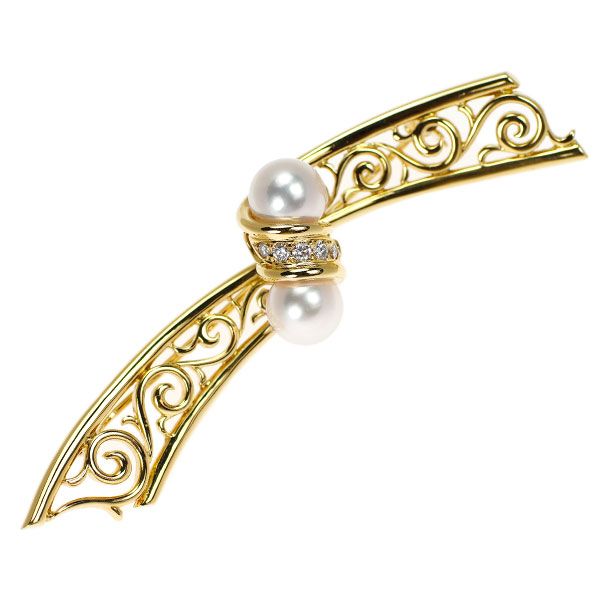 ミキモト K18YG アコヤ 真珠 ダイヤモンド ブローチ 径約7.3mm - メルカリ