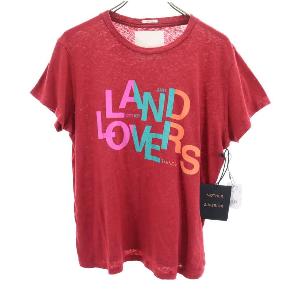 未使用 マザーシュペリオール USA製 リネンブレンド プリント 半袖 Tシャツ M レッド系 MOTHER SUPERIOR レディース 未使用 マザーシュペリオール USA製 リネンブレンド プリント 半袖 T