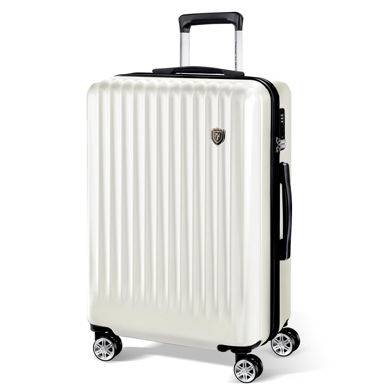 New Trip スーツケース キャリーケース 機内持ち込み 軽量 大型 S|M|Lサイズ キャリーバッグ 耐衝撃 大容量 ファスナータイプ 静音 ダブルキャスター TSAロック 海外 旅行 ビジネス 出張 ホワイト Mサイズ 4～7泊|60L